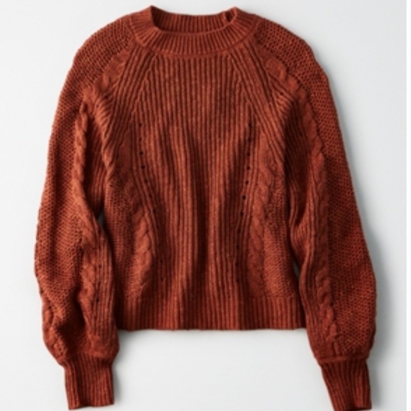 XS Burgundy Rust Chunky Cable Knit Sweater (MAKE AN OFFER) - Picture 2 of 4